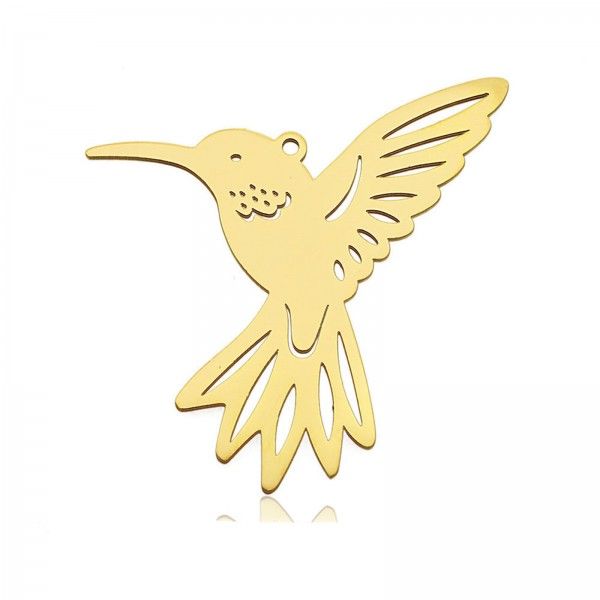Pendentif - Oiseau mouche, Colibri 38mm - en Acier Inoxydable 304 - coloris Doré - pour bijoux raffinés
