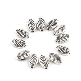 Perles Intercalaires Feuilles 9 x 6 mm – Métal Couleur Argent Antique