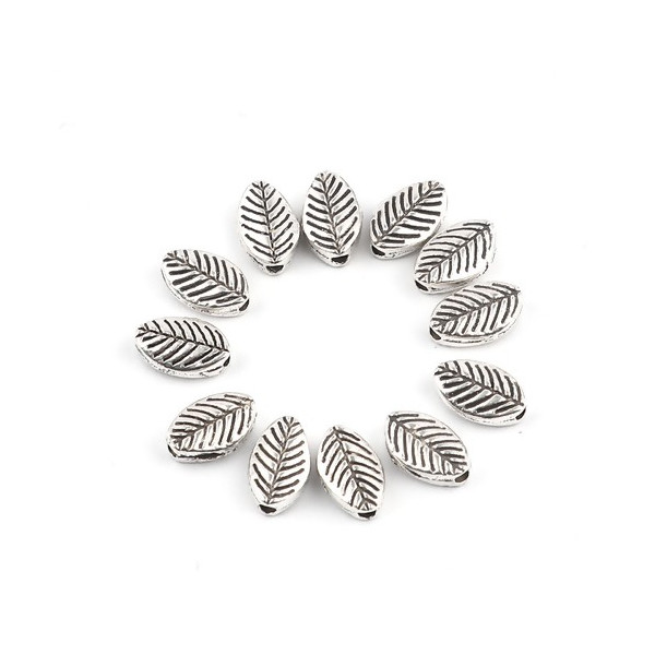 Perles Intercalaires Feuilles 9 x 6 mm – Métal Couleur Argent Antique