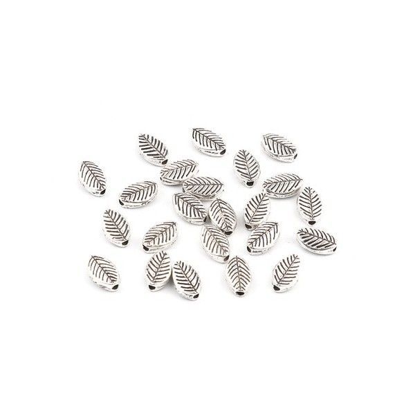 Perles intercalaires Feuilles  9 par 6mm métal couleur Argent Antique