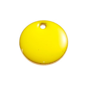 Pendentifs,  sequins médaillons résine émaillés biface ROND 12mm JAUNE