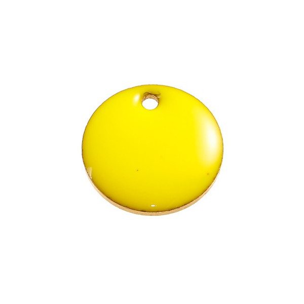 Pendentifs,  sequins médaillons résine émaillés biface ROND 12mm JAUNE