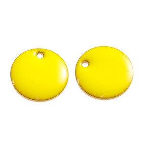 Pendentifs,  sequins médaillons résine émaillés biface ROND 12mm JAUNE