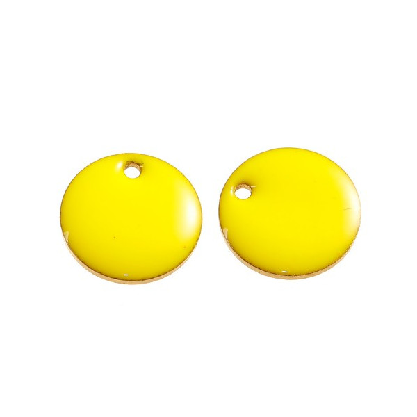 Pendentifs,  sequins médaillons résine émaillés biface ROND 12mm JAUNE