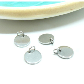 Pendentifs Médaillon avec anneau - 10mm - en Acier Inoxydable 304 finition Argenté