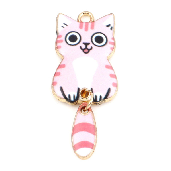 Pendentifs breloques Chat  Emaillé 39 mm métal Doré