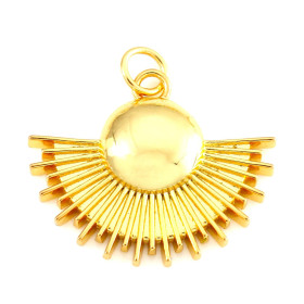 Pendentif Demi Soleil, Eventail 23mm, Cuivre  Dore  à l'or fin 14K