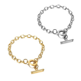 Bracelet - Gourmette 21 cm - Grosse maille - en Acier Inoxydable 304 - coloris Argenté