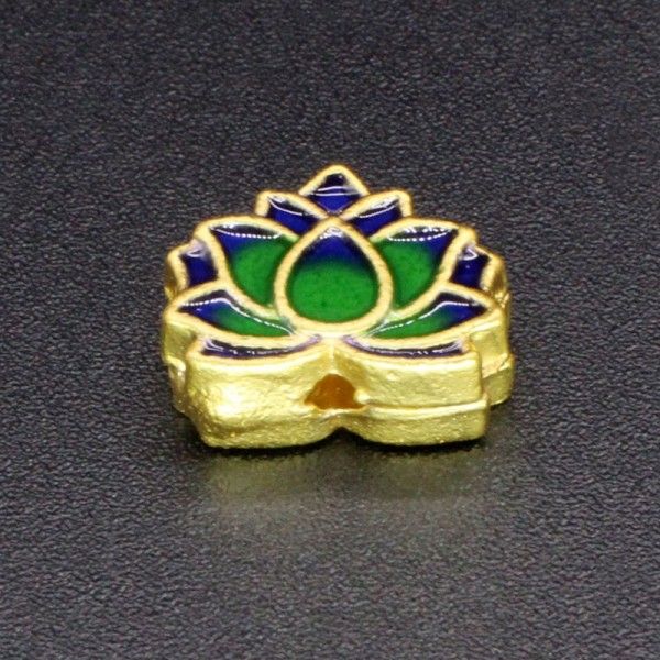 Perles intercalaire Cloisonné résine style émaillés Biface Fleur de lotus 13mm sur une base en métal Doré