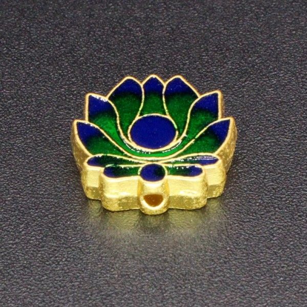 Perles intercalaire Cloisonné résine style émaillés Biface Fleur de lotus 13mm sur une base en métal Doré