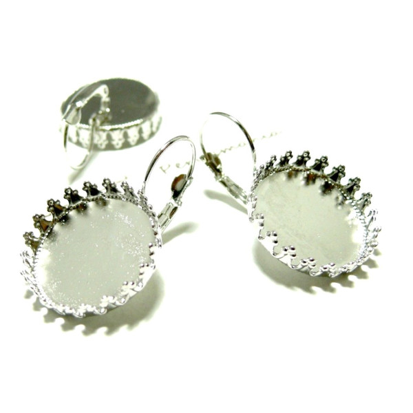 Supports Boucles d'Oreille Dormeuse Griffe à Sertir 12mm – Laiton Argent Platine