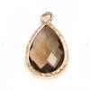 Pendentifs Goutte Verre Marron Fumé Facetté 14mm sur Cuivre Doré