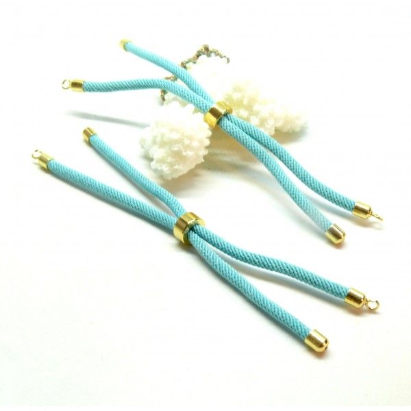 Support bracelet Intercalaire cordon Nylon ajustable avec accroche  Laiton Coloris Bleu Turquoise