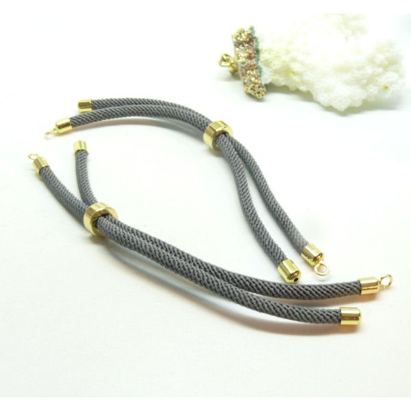 Support bracelet Intercalaire cordon Nylon ajustable avec accroche  Laiton Coloris Gris Foncé
