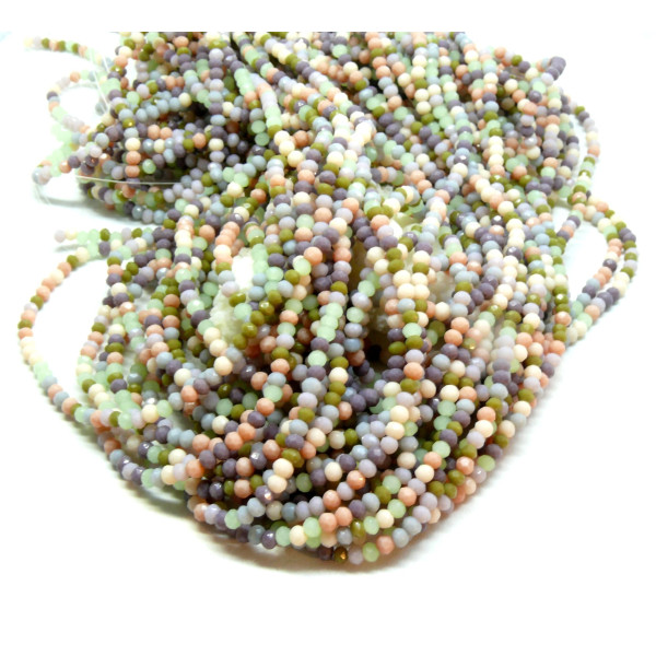 Perles Rondelles Verre Facettée 3 par 2mm Multicolores Pastel