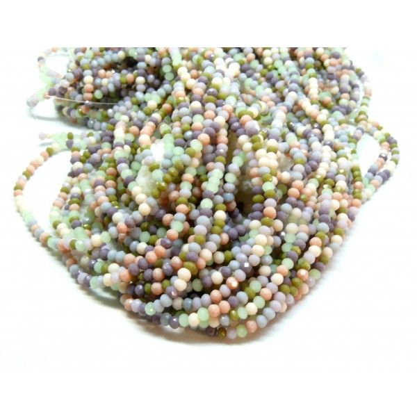 Perles Rondelles Verre Facettée 3 par 2mm Multicolores Pastel
