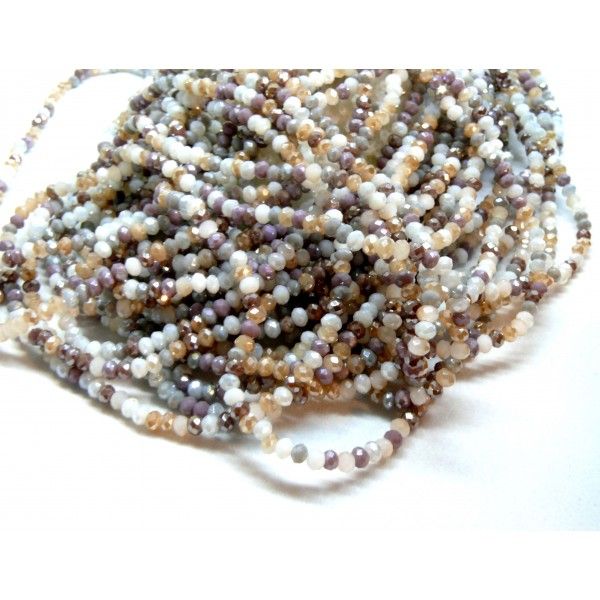 Perles Rondelles Verre Facettée 3 par 2mm Multicolores Pastel Irisé