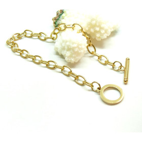 Support de Bracelet  Gourmette 21cm Maille forçat  Ovale 5 par 8mm en Acier Inoxydable finition Doré