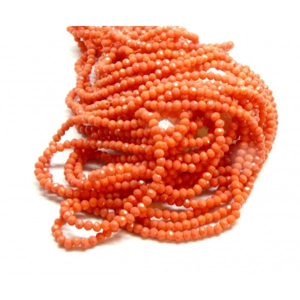 Perles Rondelles Verre Facettée 3 par 2mm Orange Corail