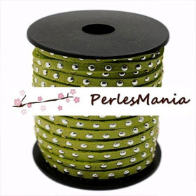 Cordon de suédine cloutée ARGENT aspect Daim VERT PISTACHE H412S