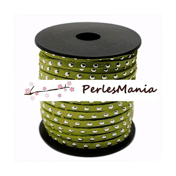 Cordon de suédine cloutée ARGENT aspect Daim VERT PISTACHE H412S