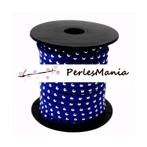 Cordon de Suédine Cloutée Argent Aspect Daim Bleu Électrique 4.5mm