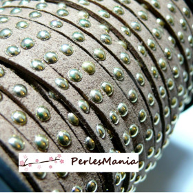 Cordon Suédine Cloutée Doré Aspect Daim Marron Clair 6mm
