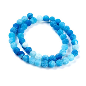 Perles rondes - 10 mm - Agate craquelé  - effet givre - bleu intense