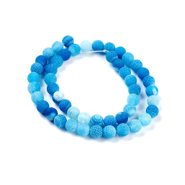 Perles rondes - 10 mm - Agate craquelé  - effet givre - bleu intense