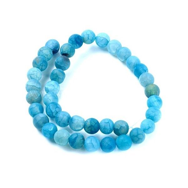 Perles rondes - 10 mm - Agate craquelé  - effet givre - bleu intense