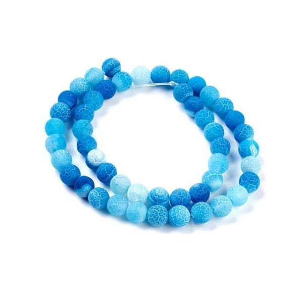 Perles rondes - 14 mm - Agate craquelé  - effet givre - bleu intense
