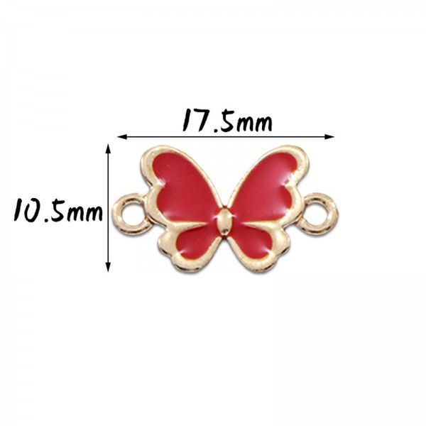 Connecteurs Papillons style émaillé  Rouge 17.5 par 10.5 mm métal couleur Doré