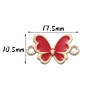 Connecteurs Papillons style émaillé  Rouge 17.5 par 10.5 mm métal couleur Doré