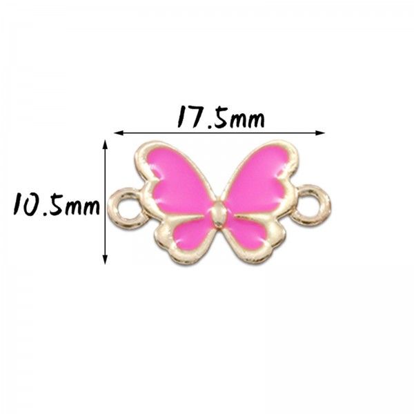 Connecteurs Papillons style émaillé  Rose 17.5 par 10.5 mm métal couleur Doré