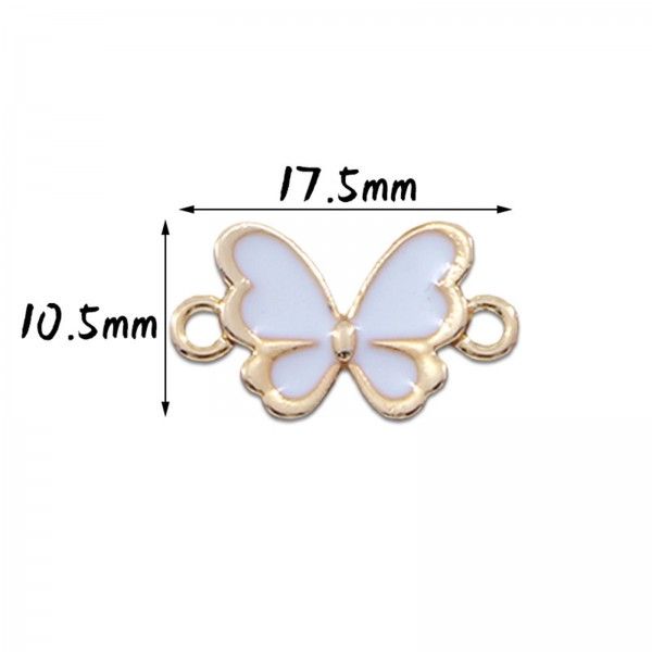 Connecteurs Papillons style émaillé  Blanc 17.5 par 10.5 mm métal couleur Doré