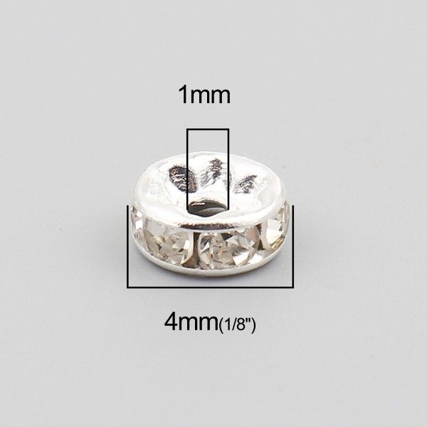 PS110255974 PAX 25 Perles intercalaires Rondelles avec Strass 4 mm, métal finition Argent VIF