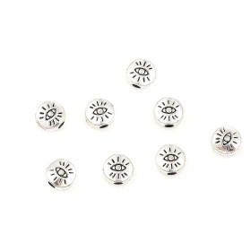 Perles intercalaires Rondes Plates Œil de la protection 6mm métal finition Argent Antique