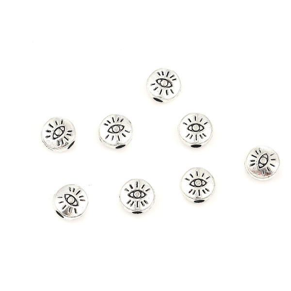 Perles intercalaires Rondes Plates Œil de la protection 6mm métal finition Argent Antique