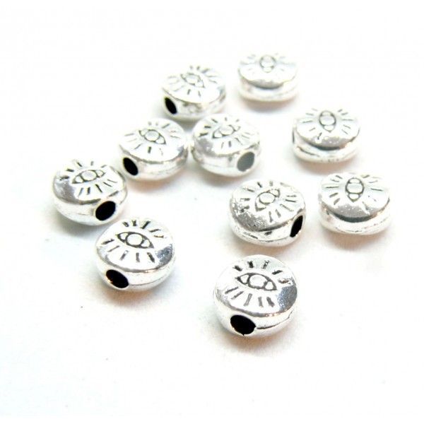 Perles intercalaires Rondes Plates Œil de la protection 6mm métal finition Argent Antique