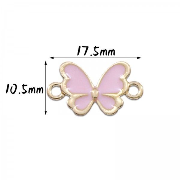Connecteurs Papillons style émaillé  Rose Pale 17.5 par 10.5 mm métal couleur Doré