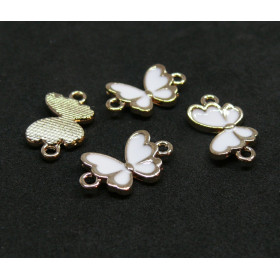 Connecteurs Papillons style émaillé  Blanc 17.5 par 10.5 mm métal couleur Doré
