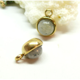 Pendentif Labradorite 10mm -  Acier Inoxydable 304 Doré