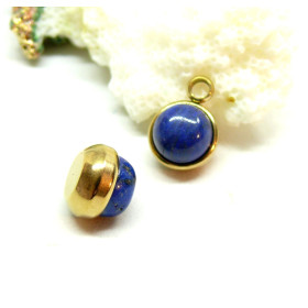 Pendentif Lapis lazuli 10mm -  Acier Inoxydable 304 Doré