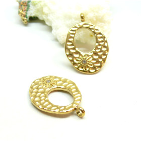 Pendentif Martelé avec Strass 27 mm Acier Inoxydable 304 finition Doré