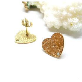 Puces forme Cœur Stardust avec trou d'attache et embouts papillons en Acier Inoxydable Finition Doré placage IONIQUE 18KT