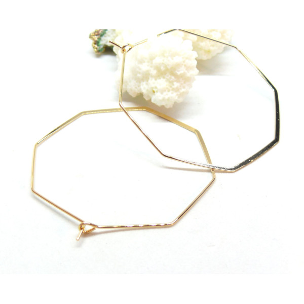 Boucles d'oreille Créoles Hexagone 50mm Laiton finition OR 18KT
