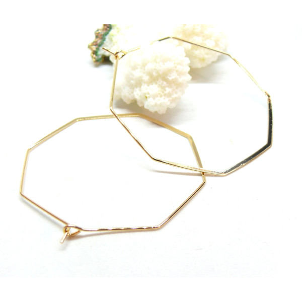 Boucles d'oreille Créoles Hexagone 50mm Laiton finition OR 18KT