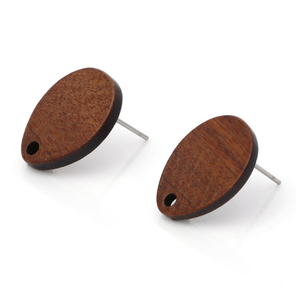 Boucles d'oreille Puce Bois Goutte avec attache 18 par 13mm  et embouts plastique
