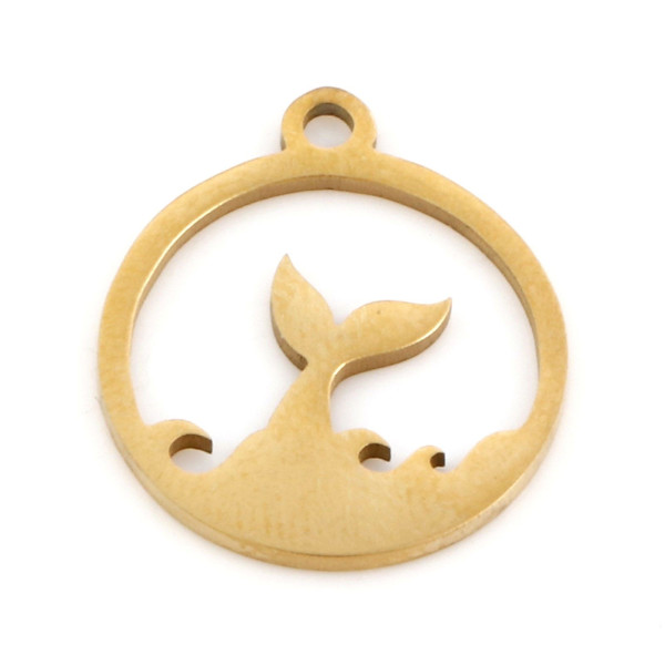 Pendentif Baleine dans cercle 16mm en Acier Inoxydable finition 18KT