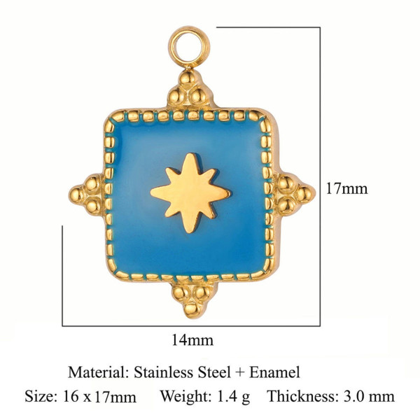 Pendentif Etoile sur résine émaillée Boho Chic 16mm en Acier Inoxydable 304 finition 18KT